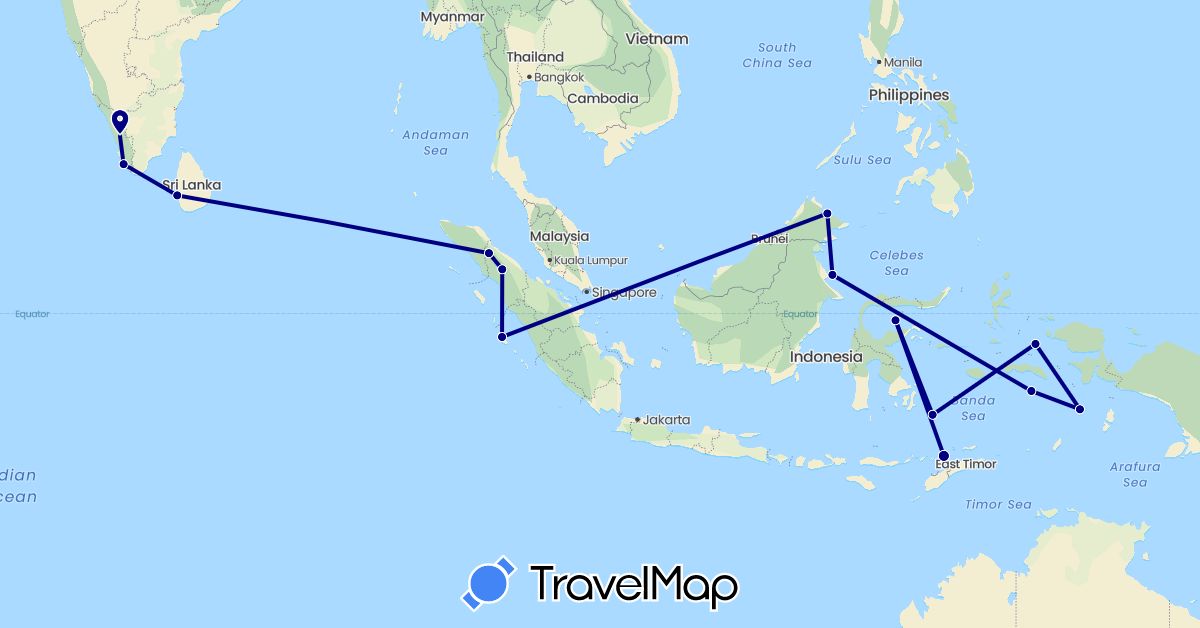 TravelMap itinerary: driving in Indonesia, India, Sri Lanka, Malaysia (Asia)